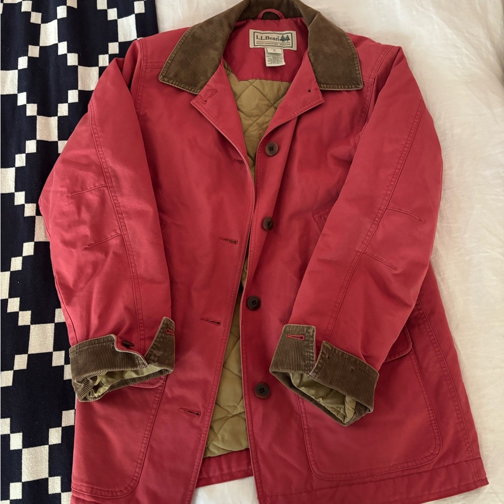 L.L. Bean Red Coat with Brown Accents